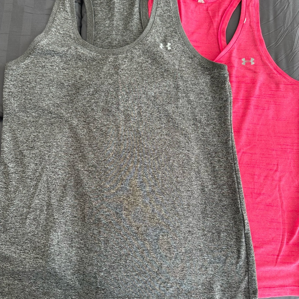 Under Armour Fitted Gray and Pink Tank Tops